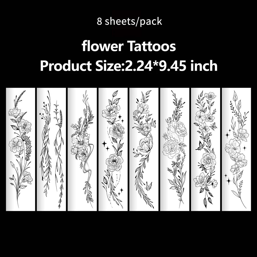 Tatouages Long Format Femme - Lotus, Papillon & Fleurs pour Dos et Corps
