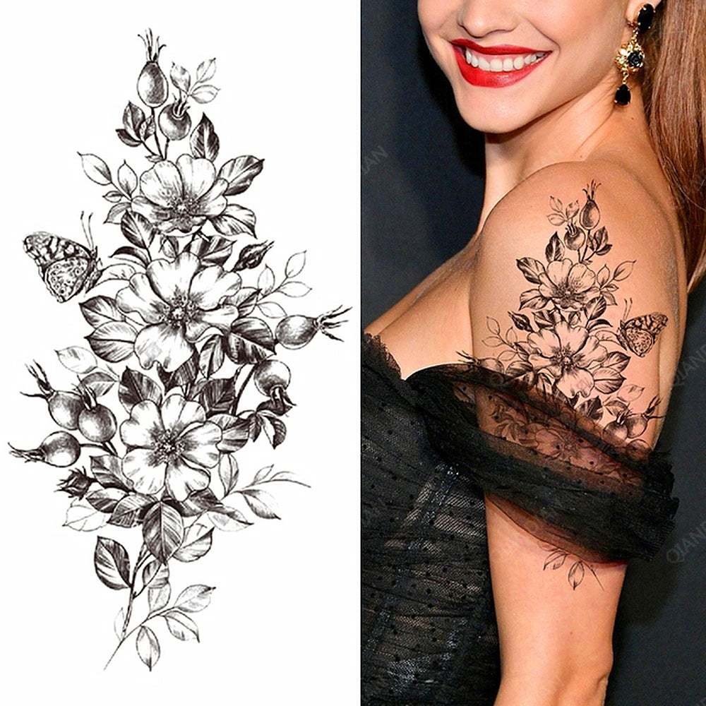 Tatouage Femme Fleurs, Oiseau & Papillon - Attrape-Rêves Waterproof Corps & Bras