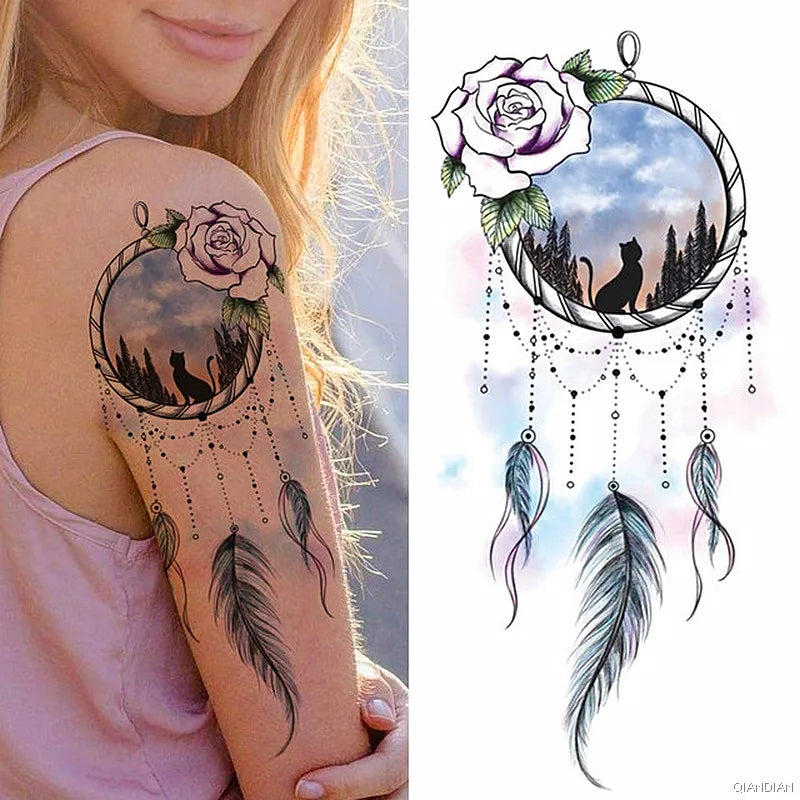 Tatouage Femme Fleurs, Oiseau & Papillon - Attrape-Rêves Waterproof Corps & Bras
