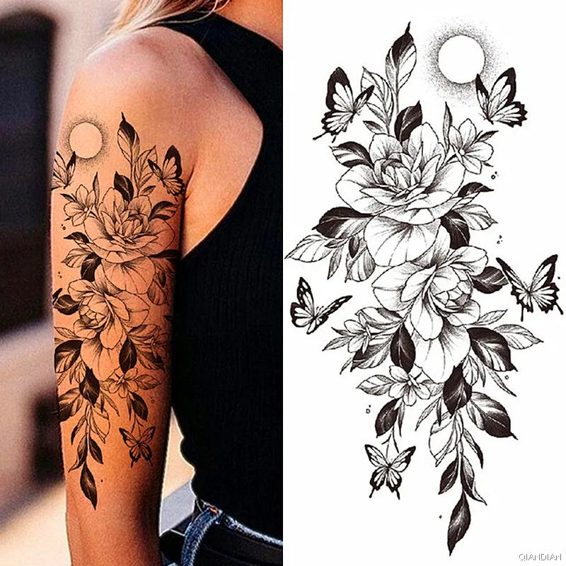 Tatouage Femme Fleurs, Oiseau & Papillon - Attrape-Rêves Waterproof Corps & Bras
