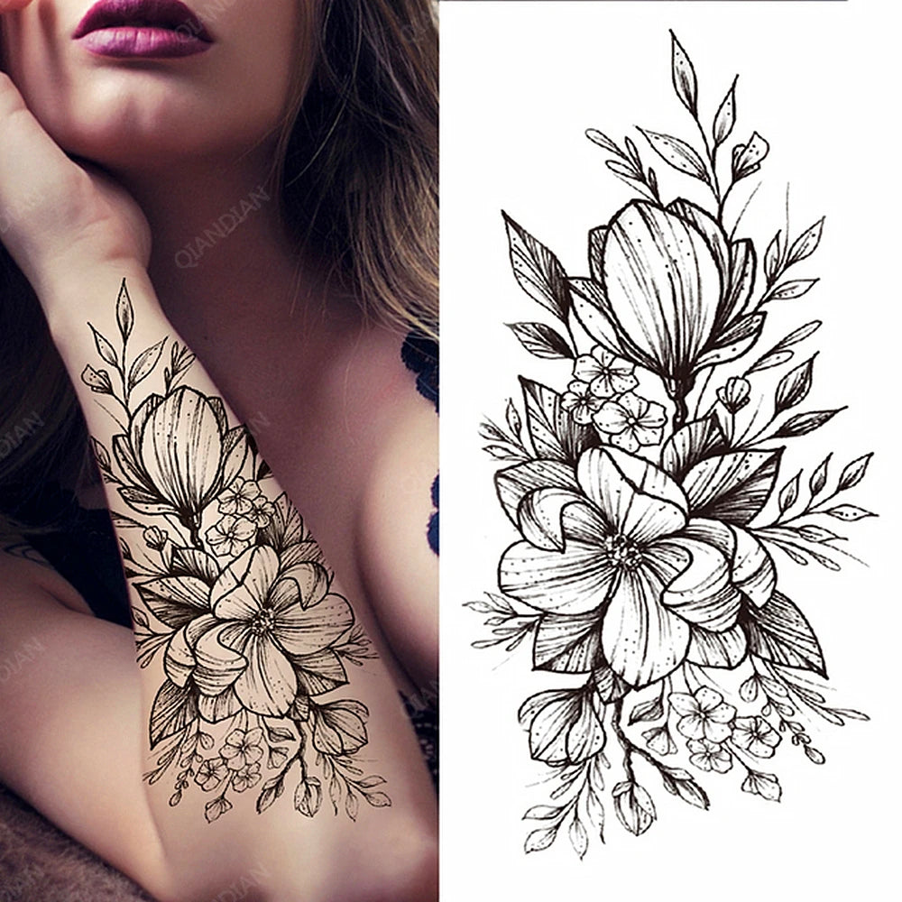Tatouage Femme Fleurs, Oiseau & Papillon - Attrape-Rêves Waterproof Corps & Bras