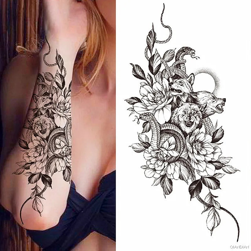 Tatouage Femme Fleurs, Oiseau & Papillon - Attrape-Rêves Waterproof Corps & Bras
