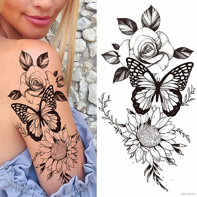 Tatouage Femme Fleurs, Oiseau & Papillon - Attrape-Rêves Waterproof Corps & Bras