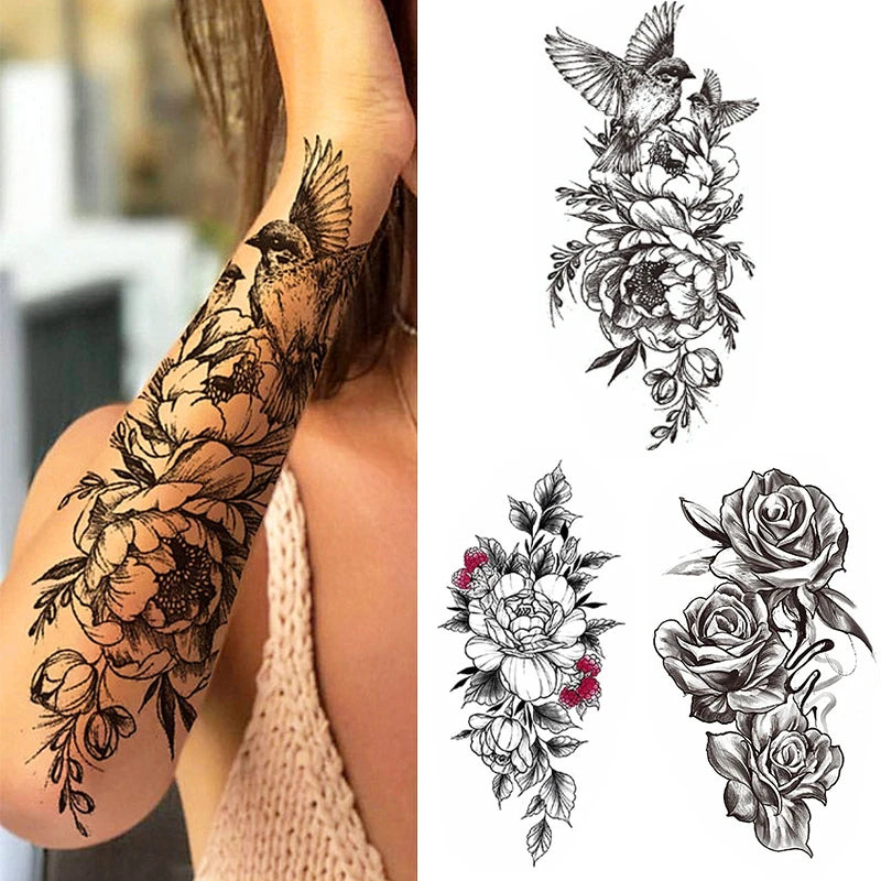 Tatouage Femme Fleurs, Oiseau & Papillon - Attrape-Rêves Waterproof Corps & Bras