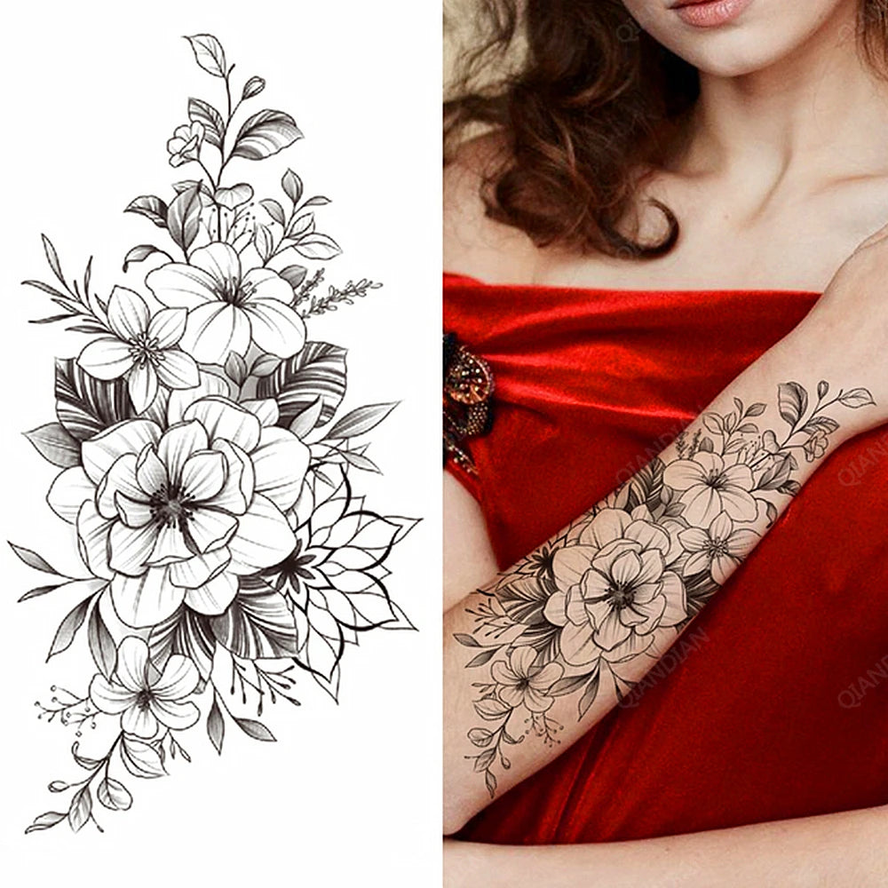 Tatouage Femme Fleurs, Oiseau & Papillon - Attrape-Rêves Waterproof Corps & Bras