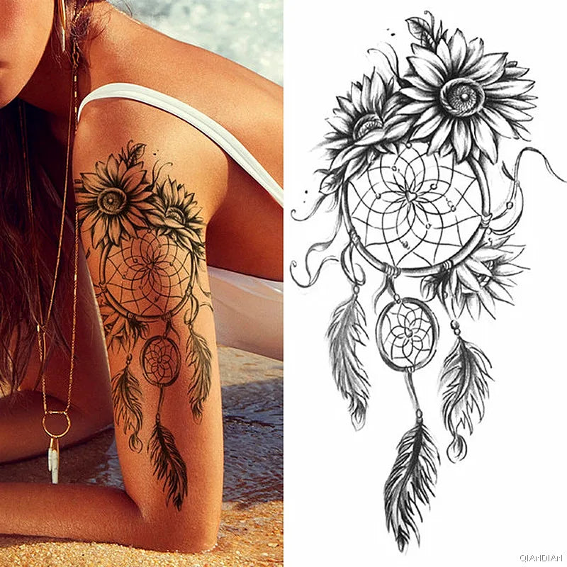 Tatouage Femme Fleurs, Oiseau & Papillon - Attrape-Rêves Waterproof Corps & Bras