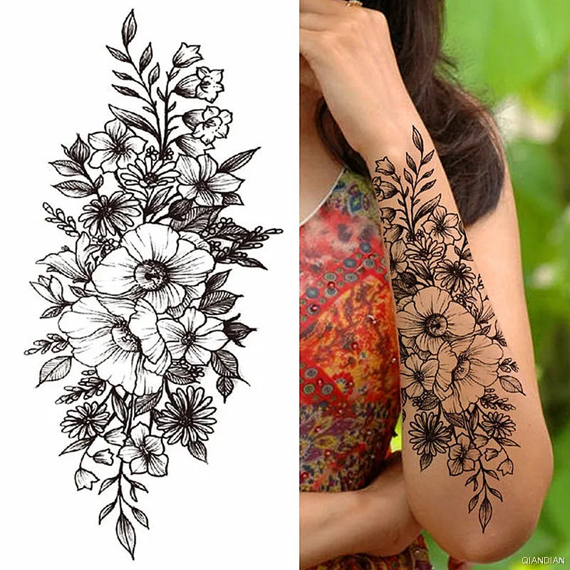 Tatouage Femme Fleurs, Oiseau & Papillon - Attrape-Rêves Waterproof Corps & Bras