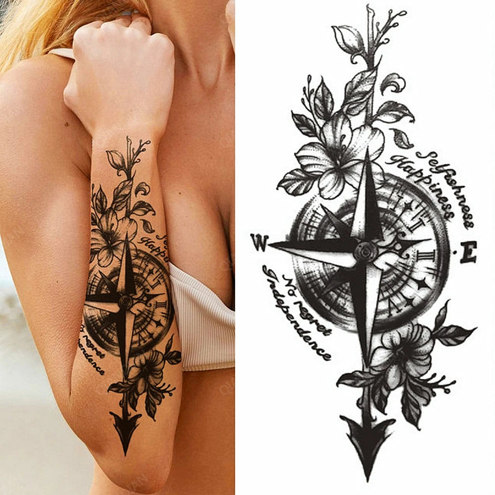 Tatouage Femme Fleurs, Oiseau & Papillon - Attrape-Rêves Waterproof Corps & Bras