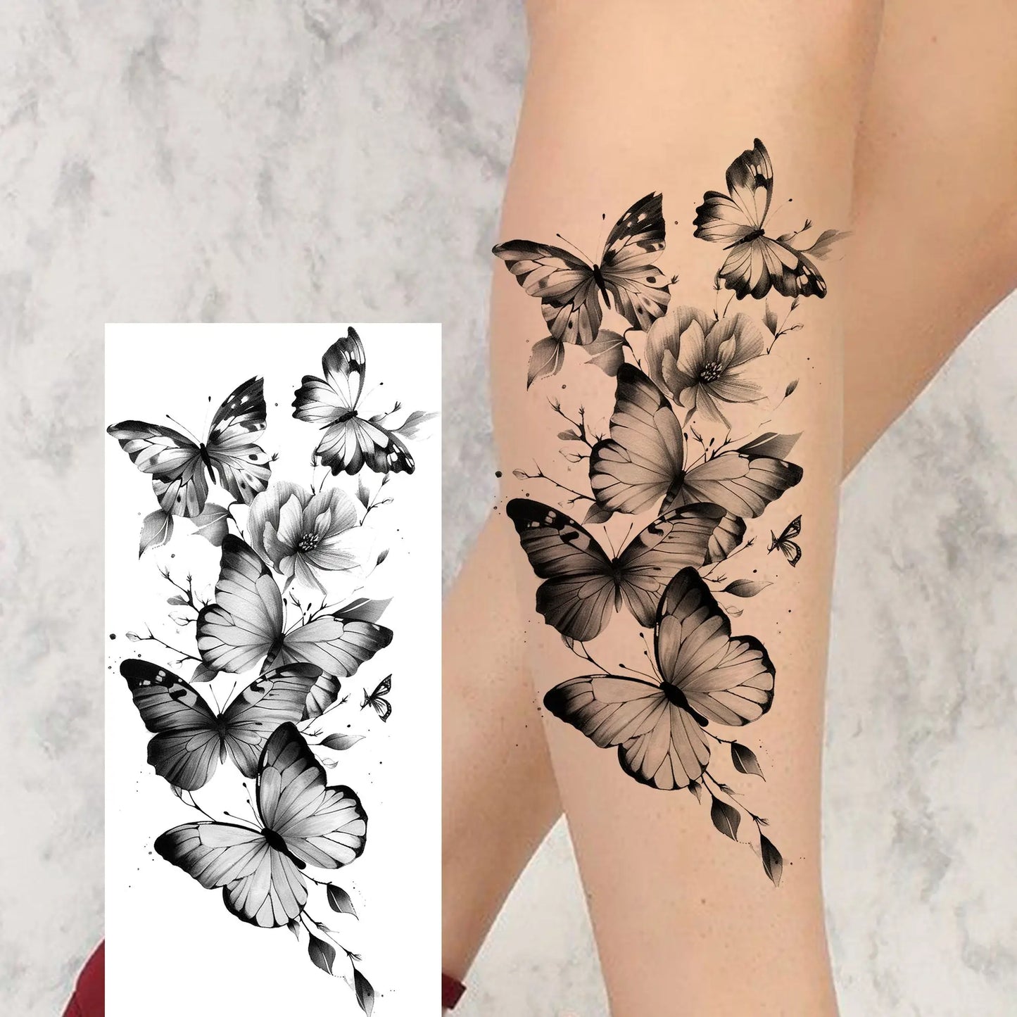 Tatouage Temporaire Papillons & Fleurs – Planche Waterproof