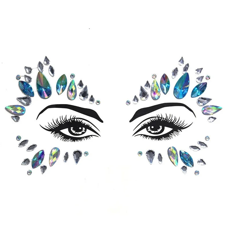 Bijoux Visage Strass 3D - Stickers Festival Cristaux & Paillettes