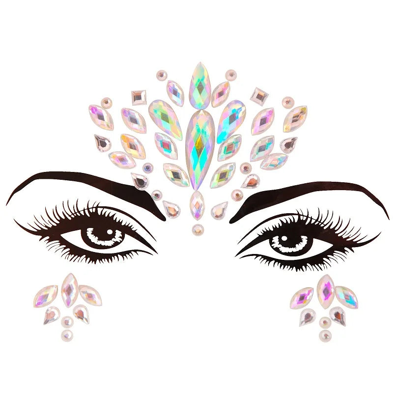 Bijoux Visage Strass 3D - Stickers Festival Cristaux & Paillettes
