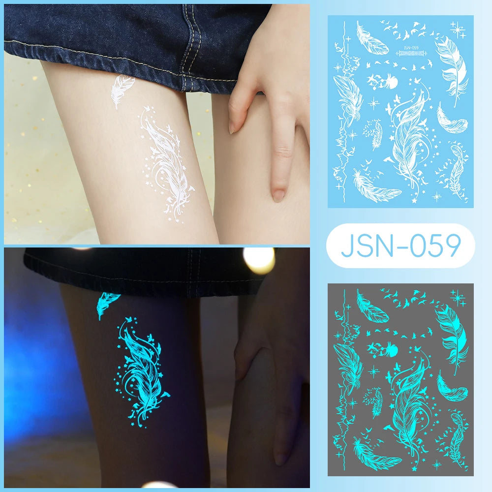 Tatouage Temporaire Dentelle Tribale Bleu Phosphorescent - Serpent & Fleurs
