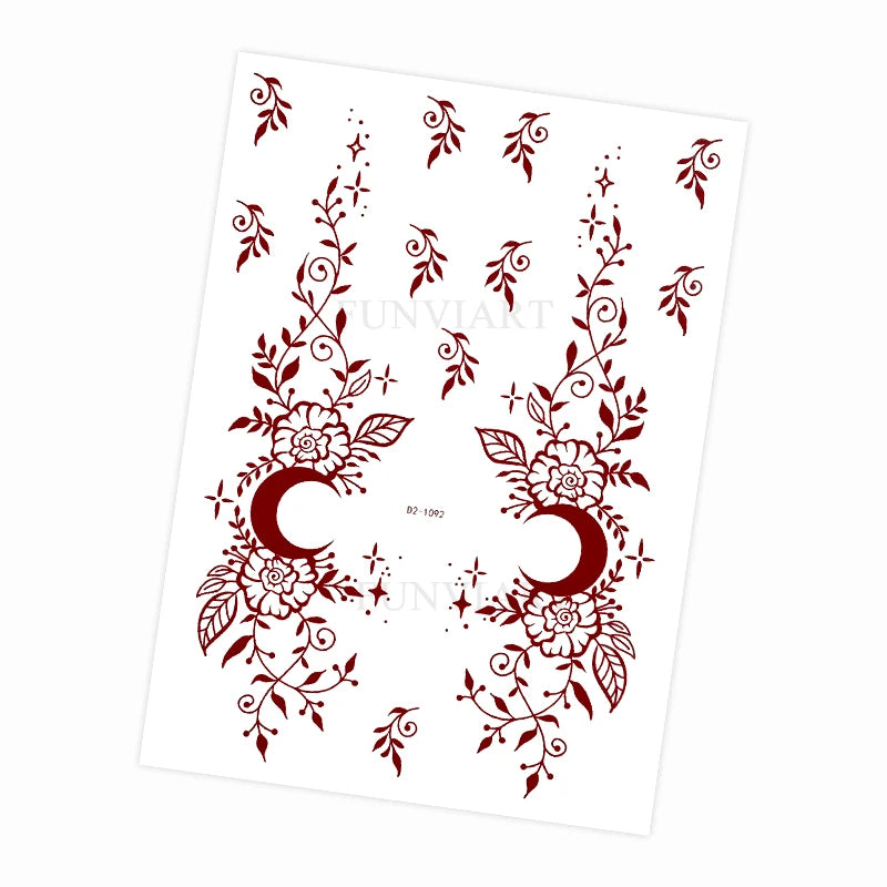 Tatouage Henné Mandala Marron - Fleurs Waterproof Mains et Corps Festival