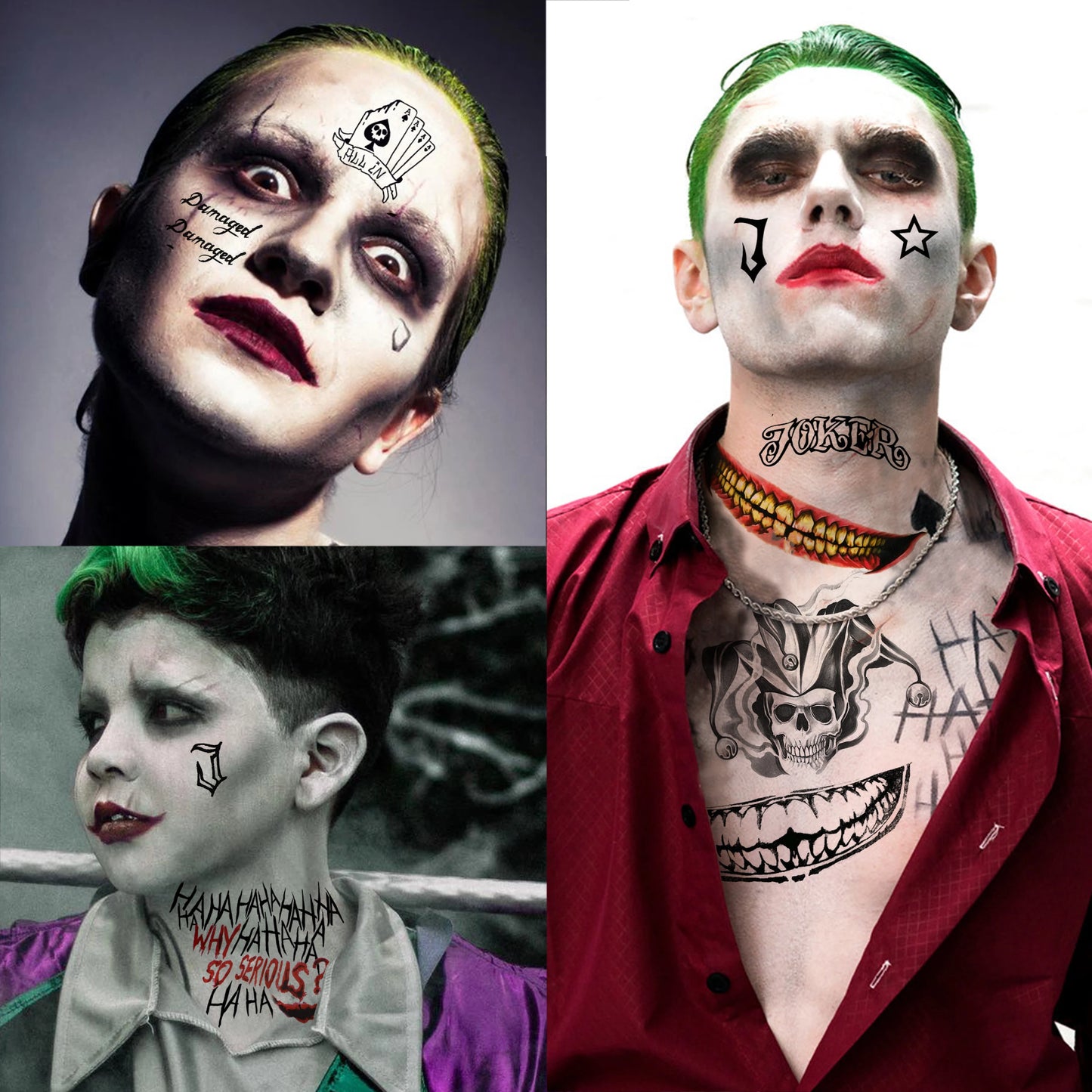 Tatouages Halloween Joker – Lot de 5 Planches Déguisement