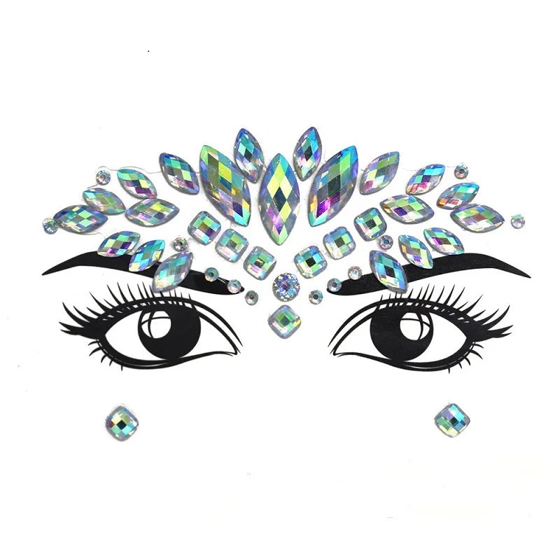 Bijoux Visage Strass 3D - Stickers Festival Cristaux & Paillettes