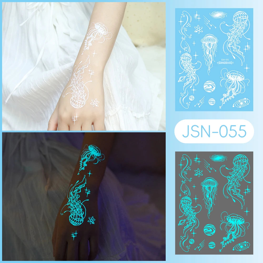 Tatouage Temporaire Dentelle Tribale Bleu Phosphorescent - Serpent & Fleurs