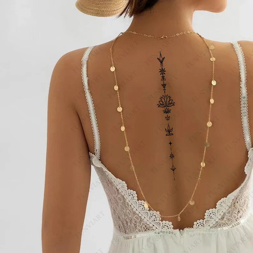 Tatouages Long Format Femme - Lotus, Papillon & Fleurs pour Dos et Corps