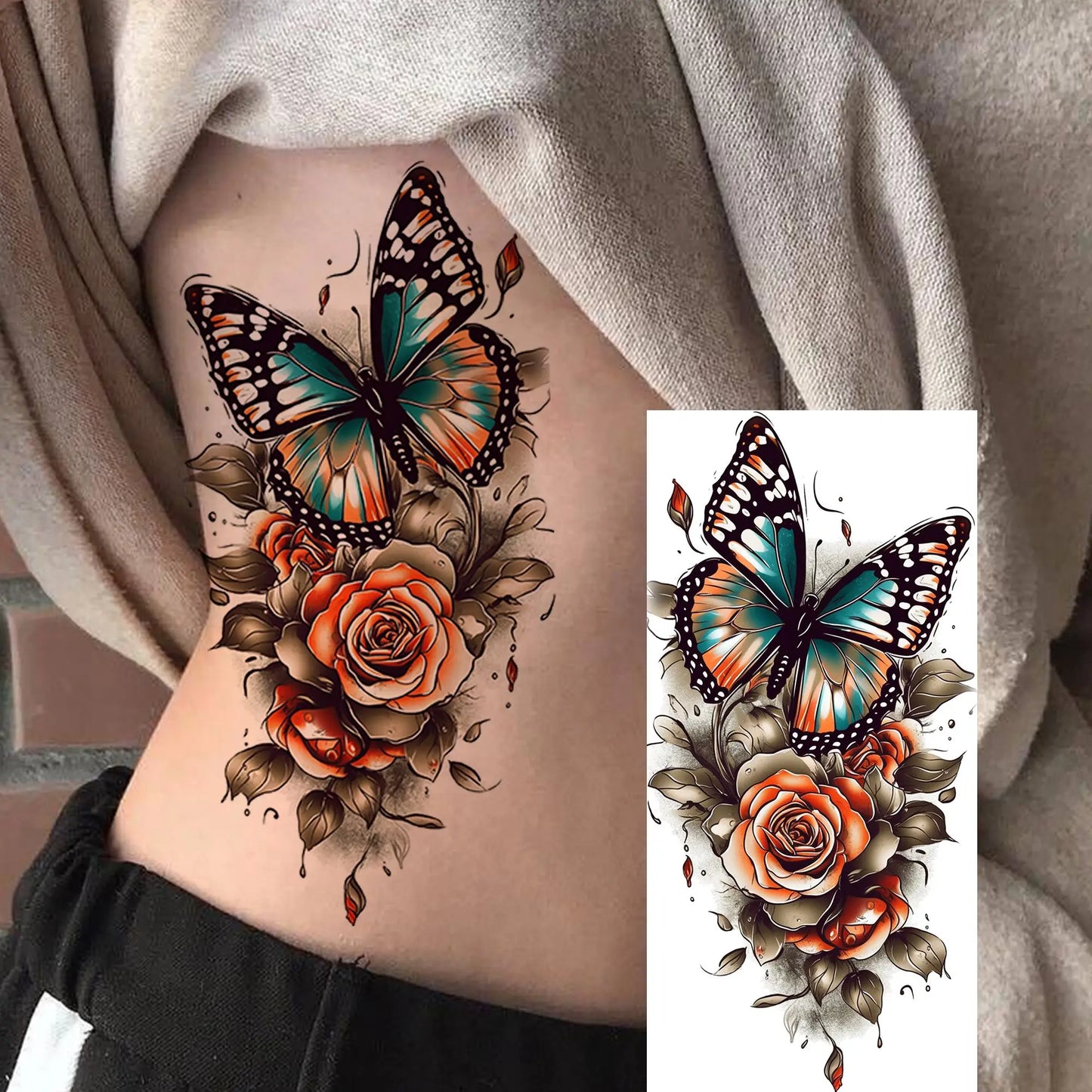 Tatouage Temporaire Papillons & Fleurs – Planche Waterproof