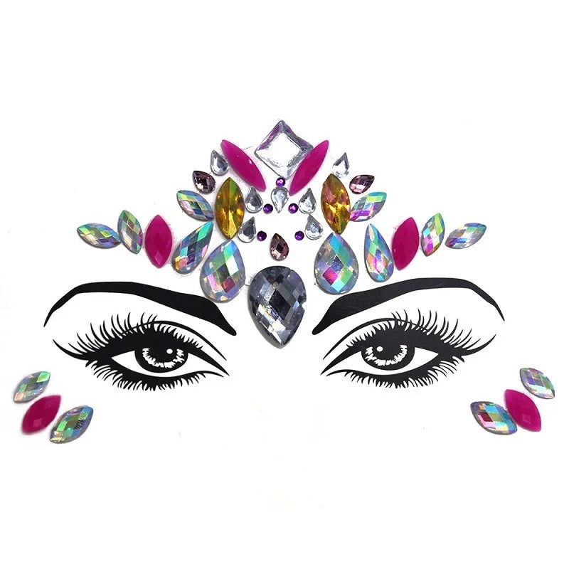 Bijoux Visage Strass 3D - Stickers Festival Cristaux & Paillettes
