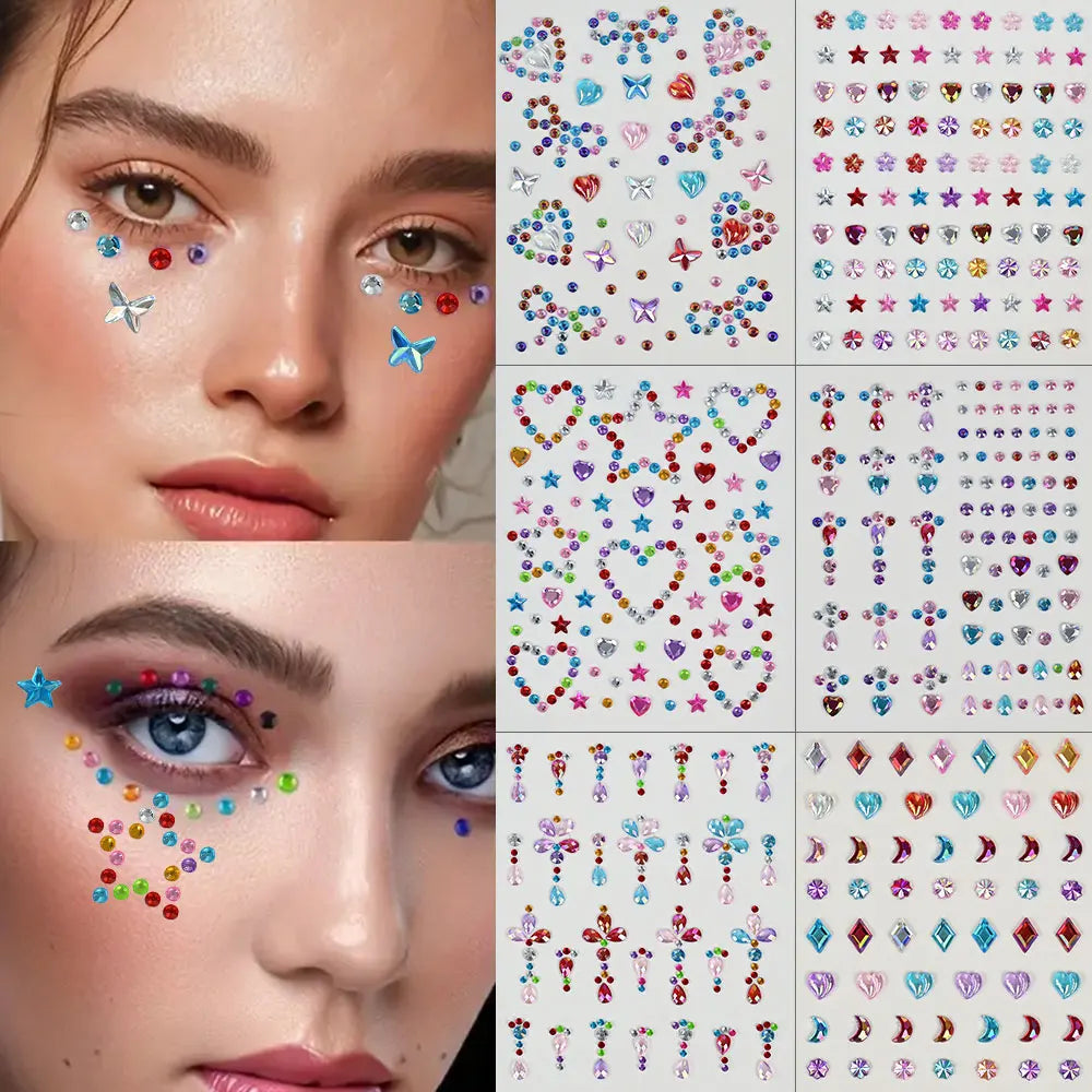 Strass Visage Aurora Cristal 3D – Bijoux Adhésifs Effet Diamant