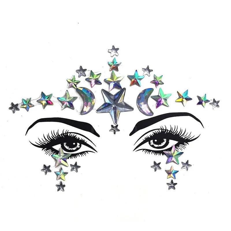 Bijoux Visage Strass 3D - Stickers Festival Cristaux & Paillettes
