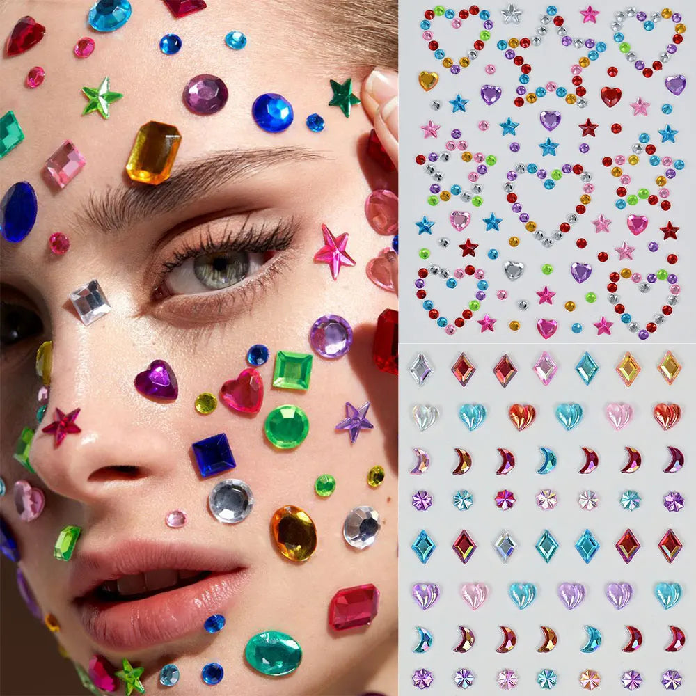 Strass Visage Aurora Cristal 3D – Bijoux Adhésifs Effet Diamant