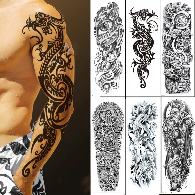 Tatouage Temporaire Tribal Totem – Sleeve Bras Complet