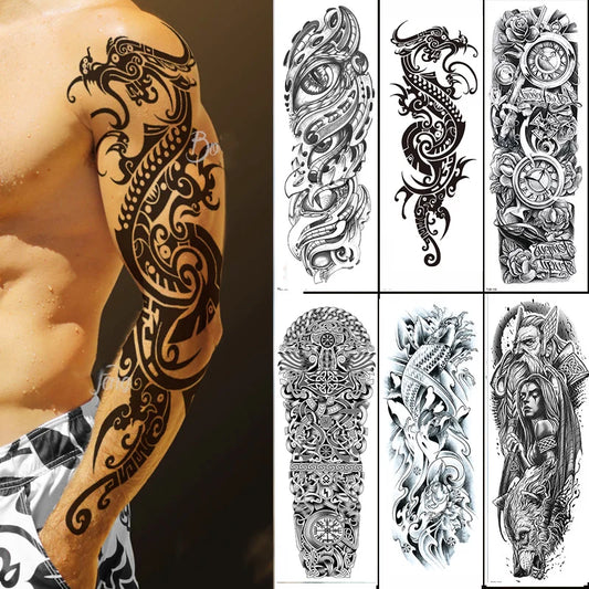 Tatouage Temporaire Tribal Totem – Sleeve Bras Complet