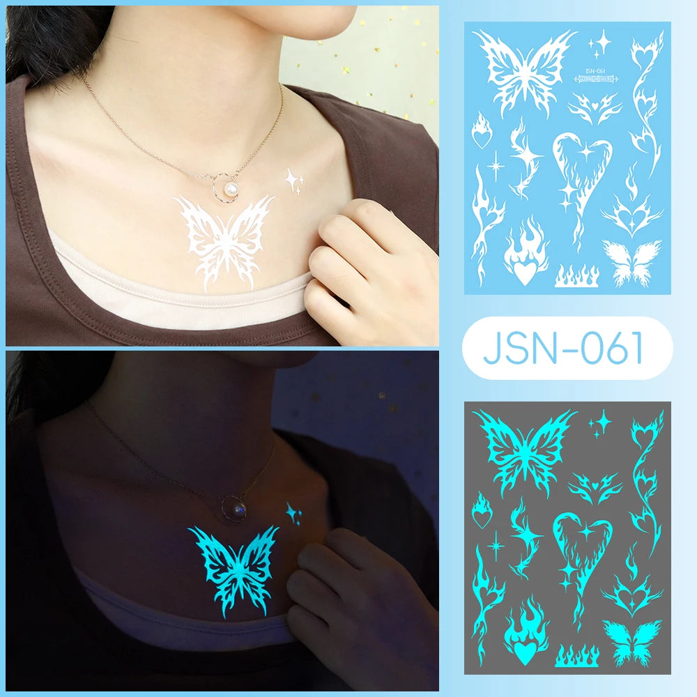 Tatouage Temporaire Dentelle Tribale Bleu Phosphorescent - Serpent & Fleurs