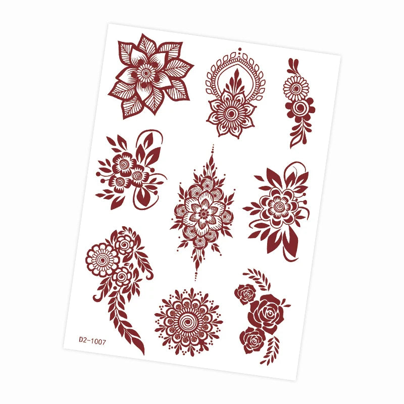 Tatouage Henné Mandala Marron - Fleurs Waterproof Mains et Corps Festival