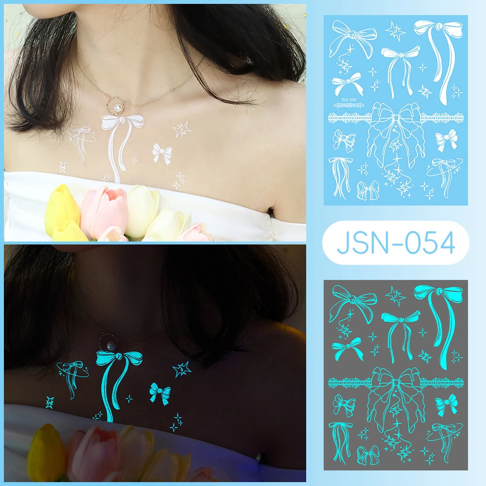 Tatouage Temporaire Dentelle Tribale Bleu Phosphorescent - Serpent & Fleurs