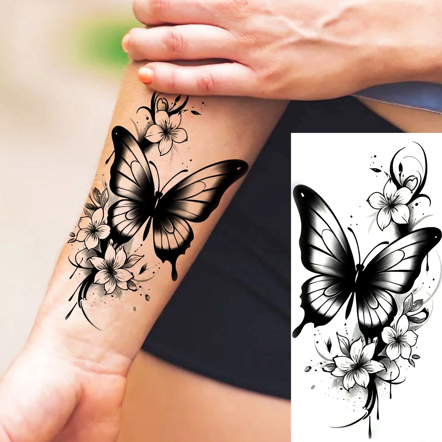 Tatouage Temporaire Papillons & Fleurs – Planche Waterproof