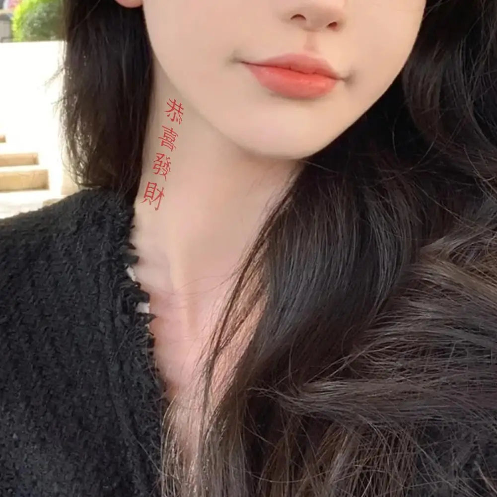 Tatouage Temporaire Caractère Chinois Rouge - Calligraphie Waterproof Longue Durée