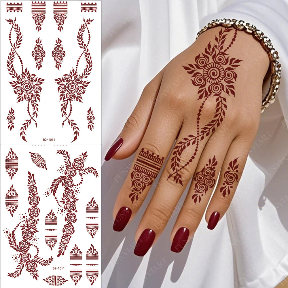 Tatouage Henné Mandala Marron - Fleurs Waterproof Mains et Corps Festival