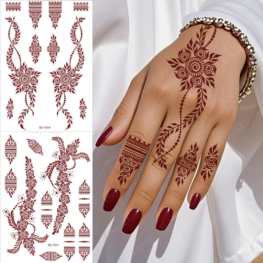 Tatouage Henné Mandala Marron - Fleurs Waterproof Mains et Corps Festival