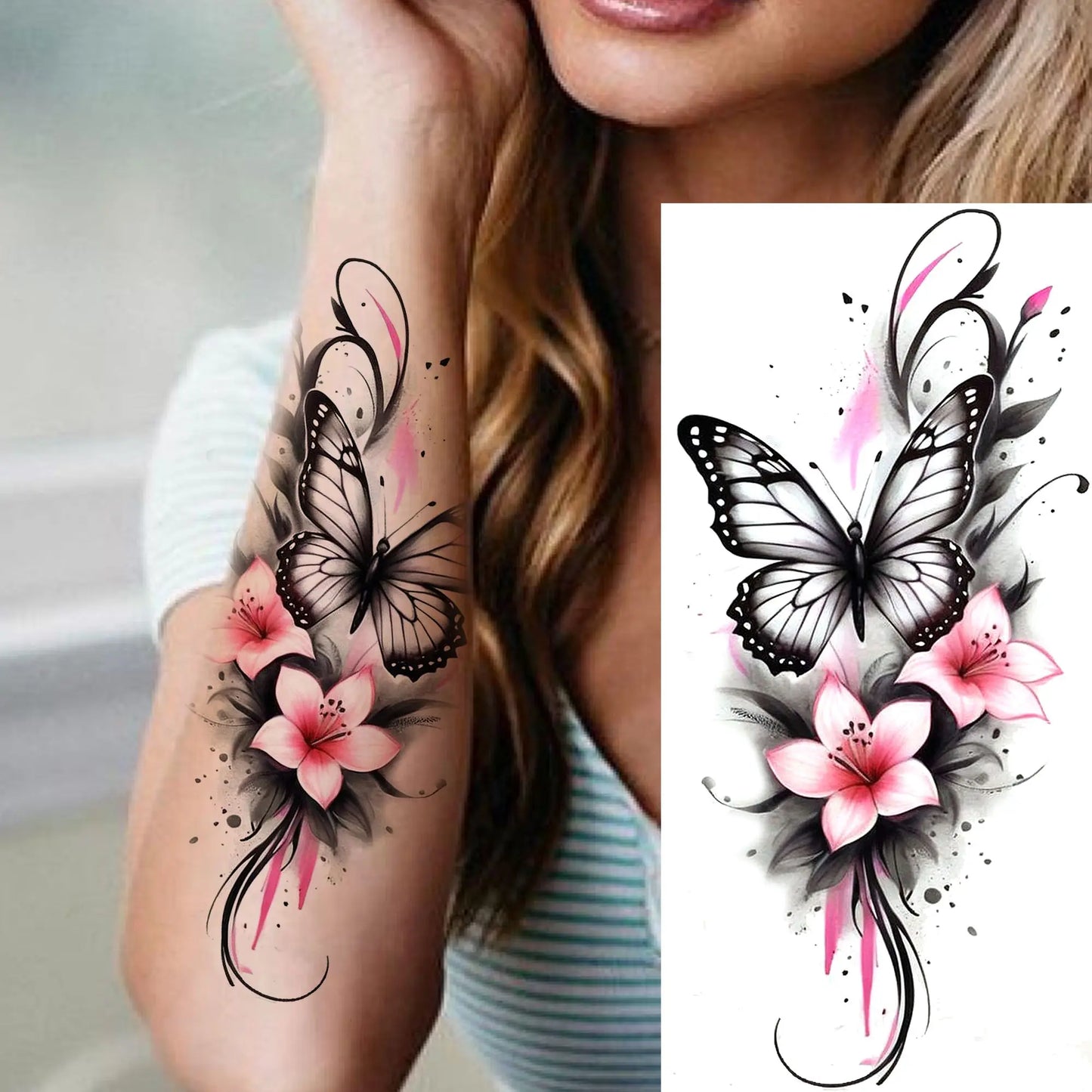 Tatouage Temporaire Papillons & Fleurs – Planche Waterproof