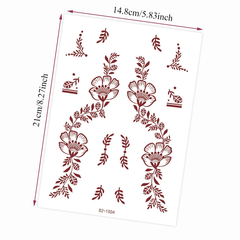 Tatouage Henné Mandala Marron - Fleurs Waterproof Mains et Corps Festival