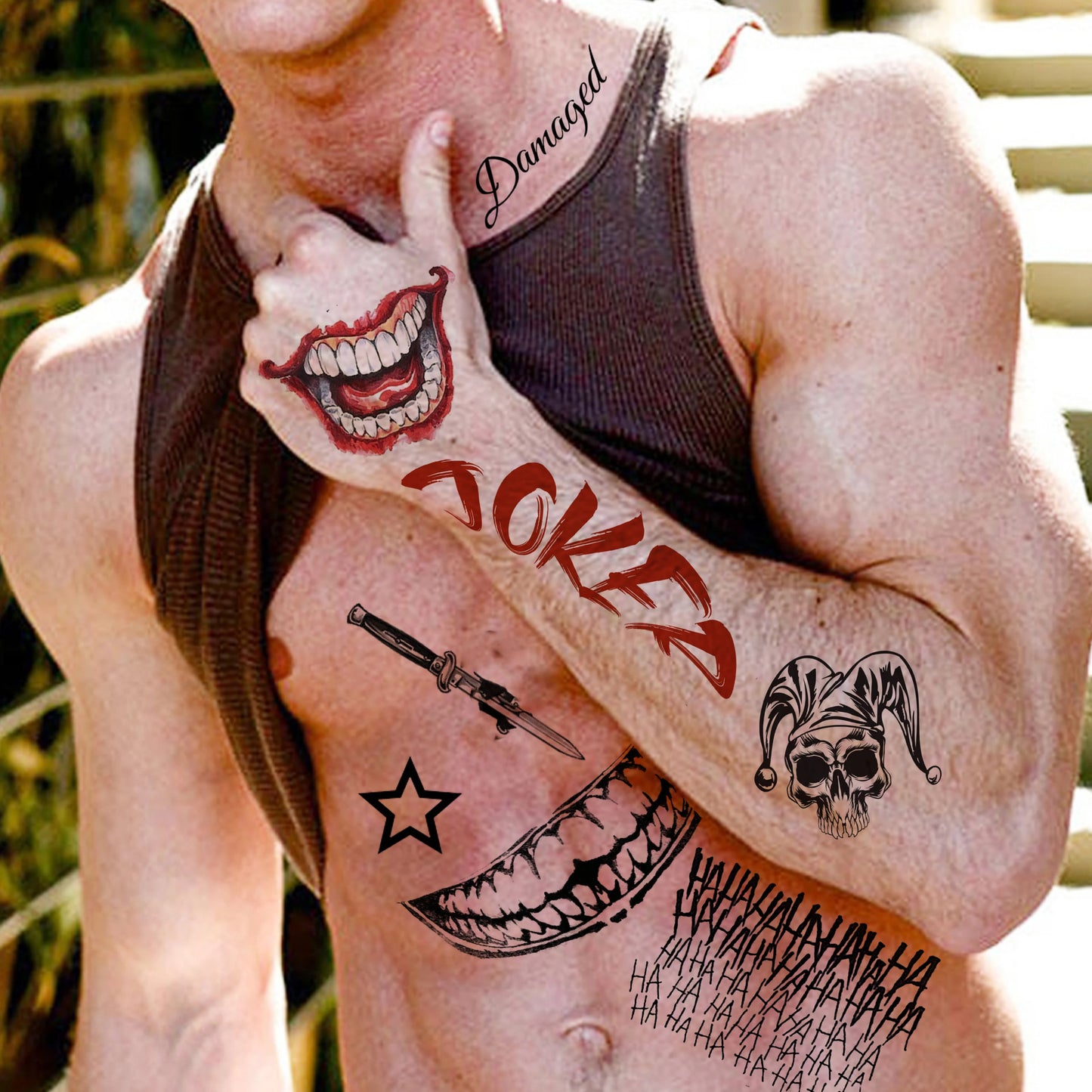 Tatouages Halloween Joker – Lot de 5 Planches Déguisement
