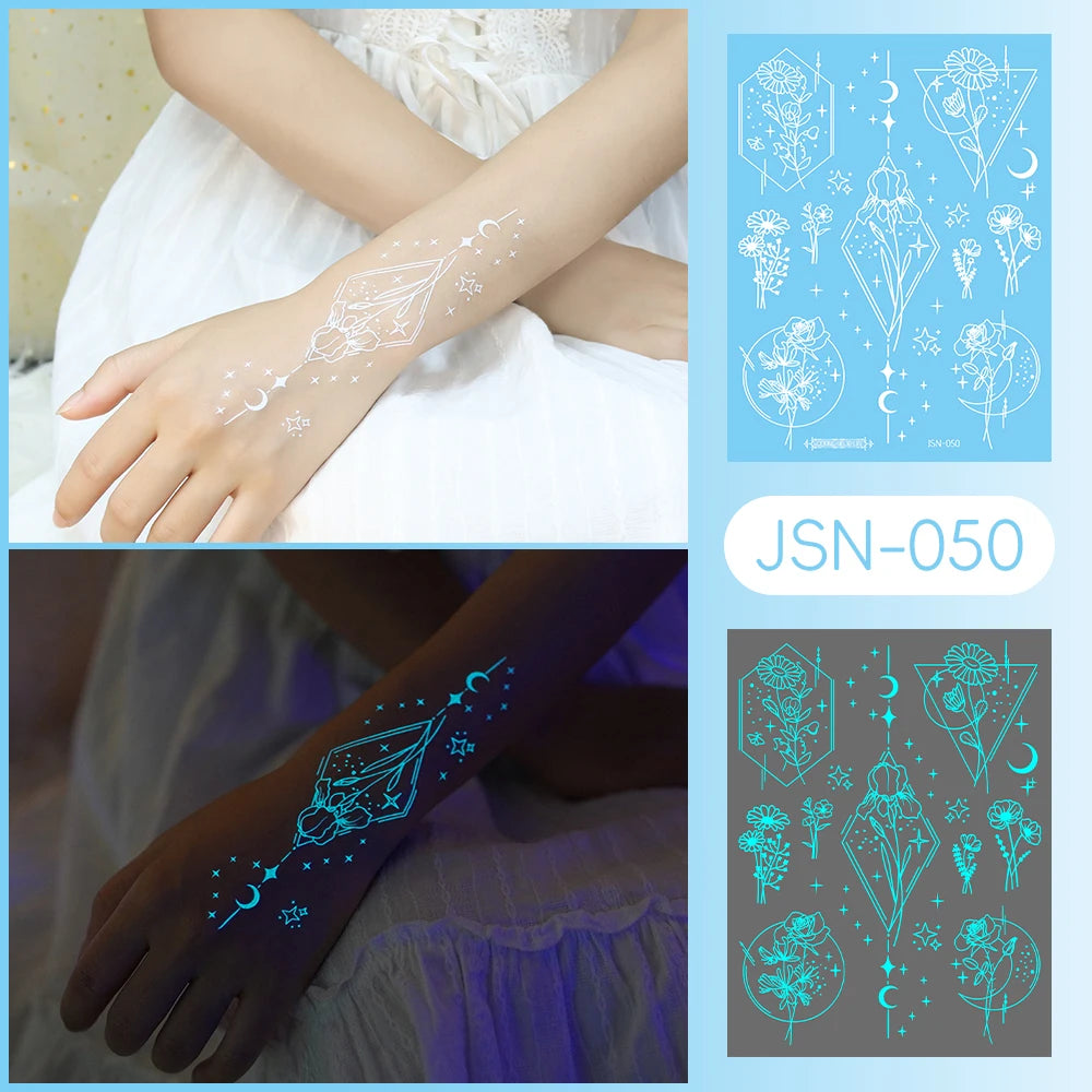 Tatouage Temporaire Dentelle Tribale Bleu Phosphorescent - Serpent & Fleurs