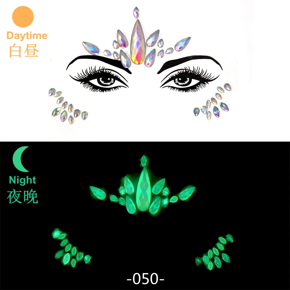 Bijoux Visage Strass 3D - Stickers Festival Cristaux & Paillettes