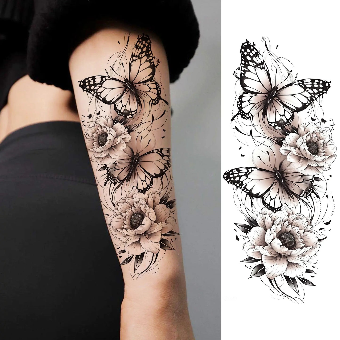 Tatouage Temporaire Papillons & Fleurs – Planche Waterproof