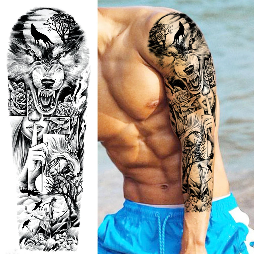 Tatouage Sleeve Bras Complet – Style Guerrier Réaliste Homme & Femme