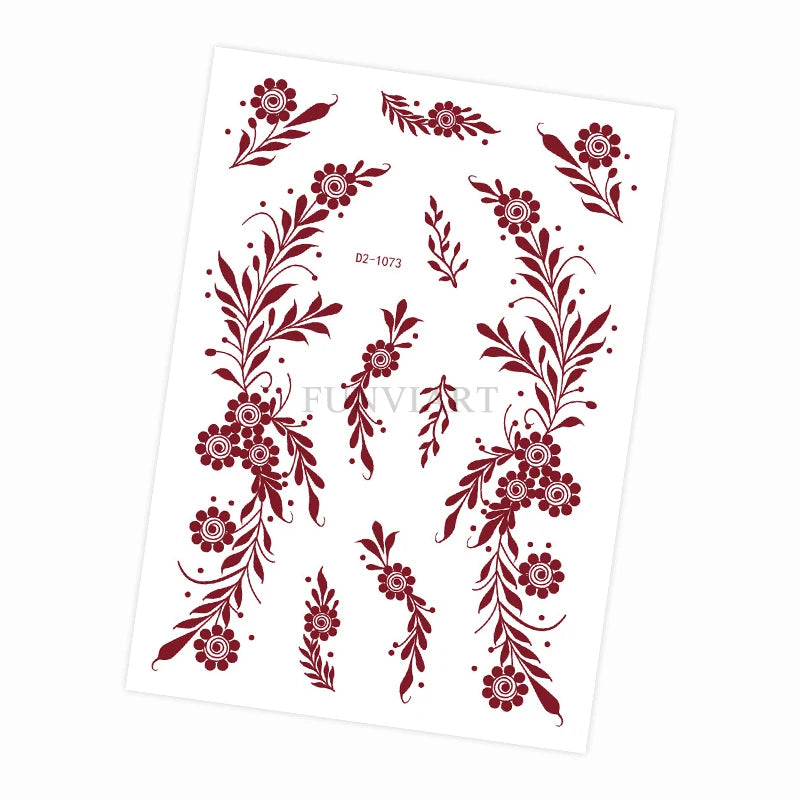 Tatouage Henné Mandala Marron - Fleurs Waterproof Mains et Corps Festival