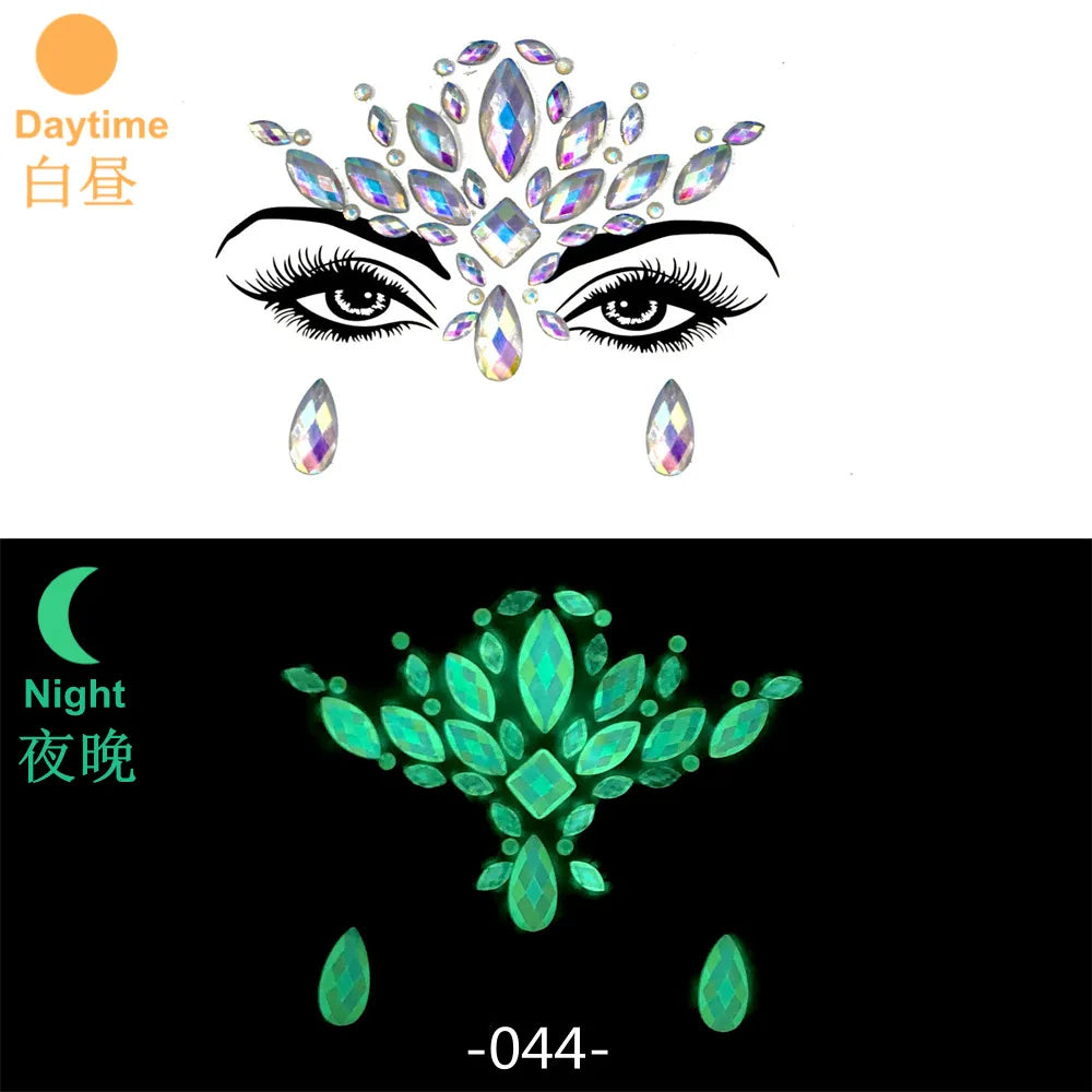 Bijoux Visage Strass 3D - Stickers Festival Cristaux & Paillettes