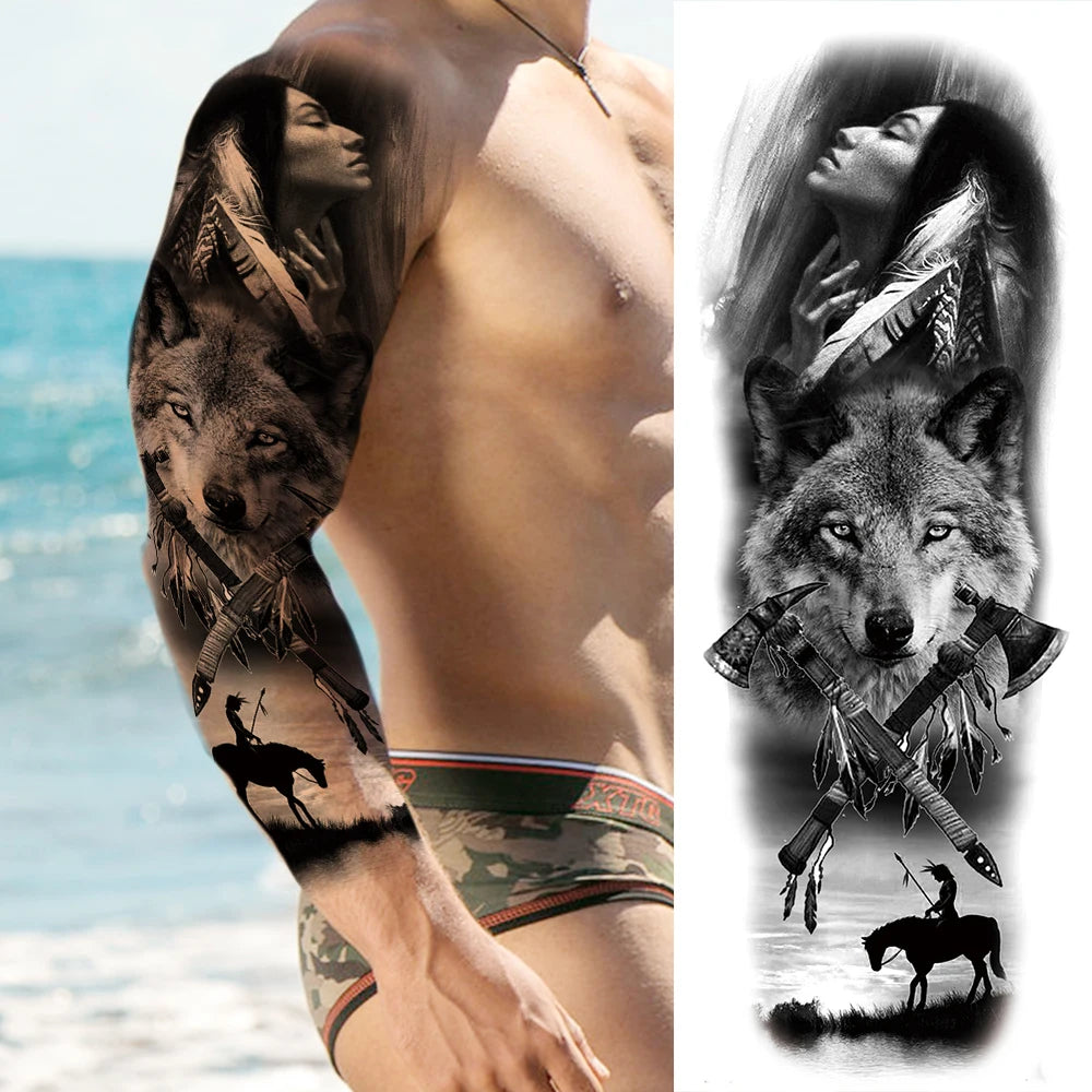 Tatouage Sleeve Bras Complet – Style Guerrier Réaliste Homme & Femme
