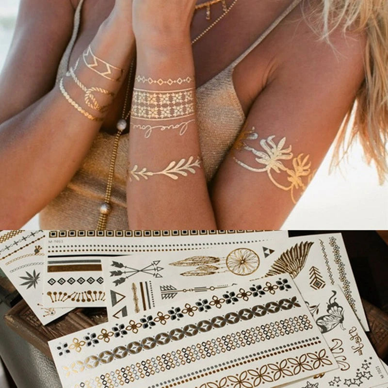 Tatouage Henné Dentelle Dorée - Alphabet Anglais Waterproof