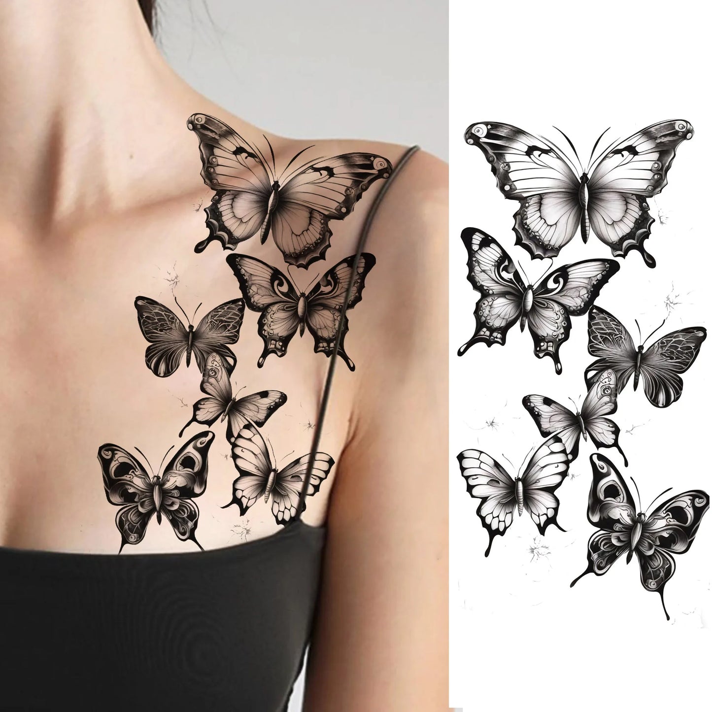 Tatouage Temporaire Papillons & Fleurs – Planche Waterproof