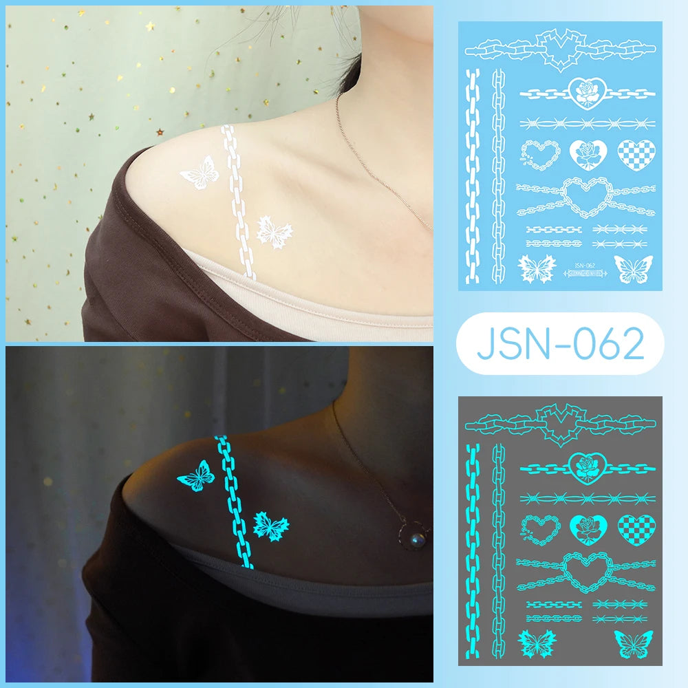 Tatouage Temporaire Dentelle Tribale Bleu Phosphorescent - Serpent & Fleurs