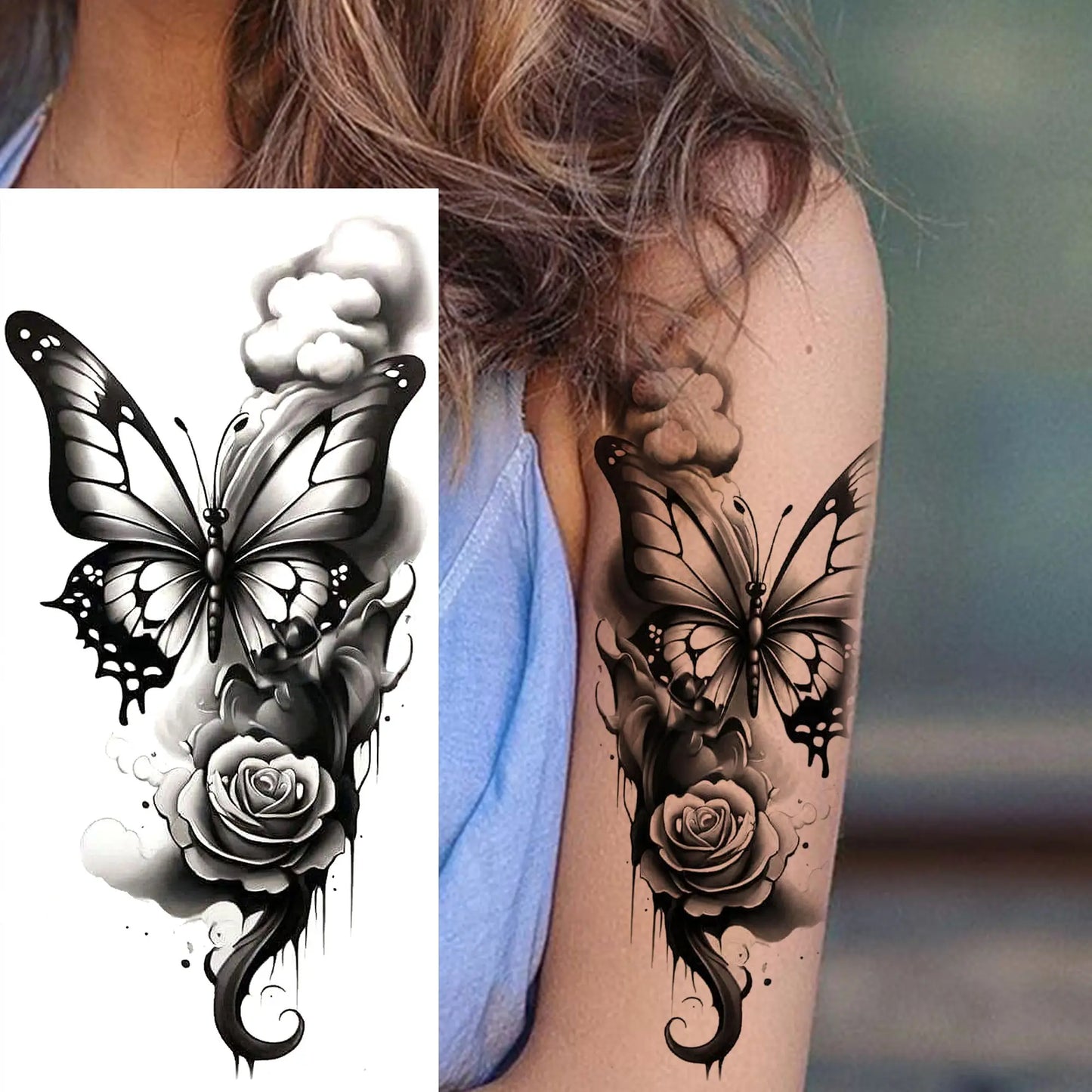 Tatouage Temporaire Papillons & Fleurs – Planche Waterproof