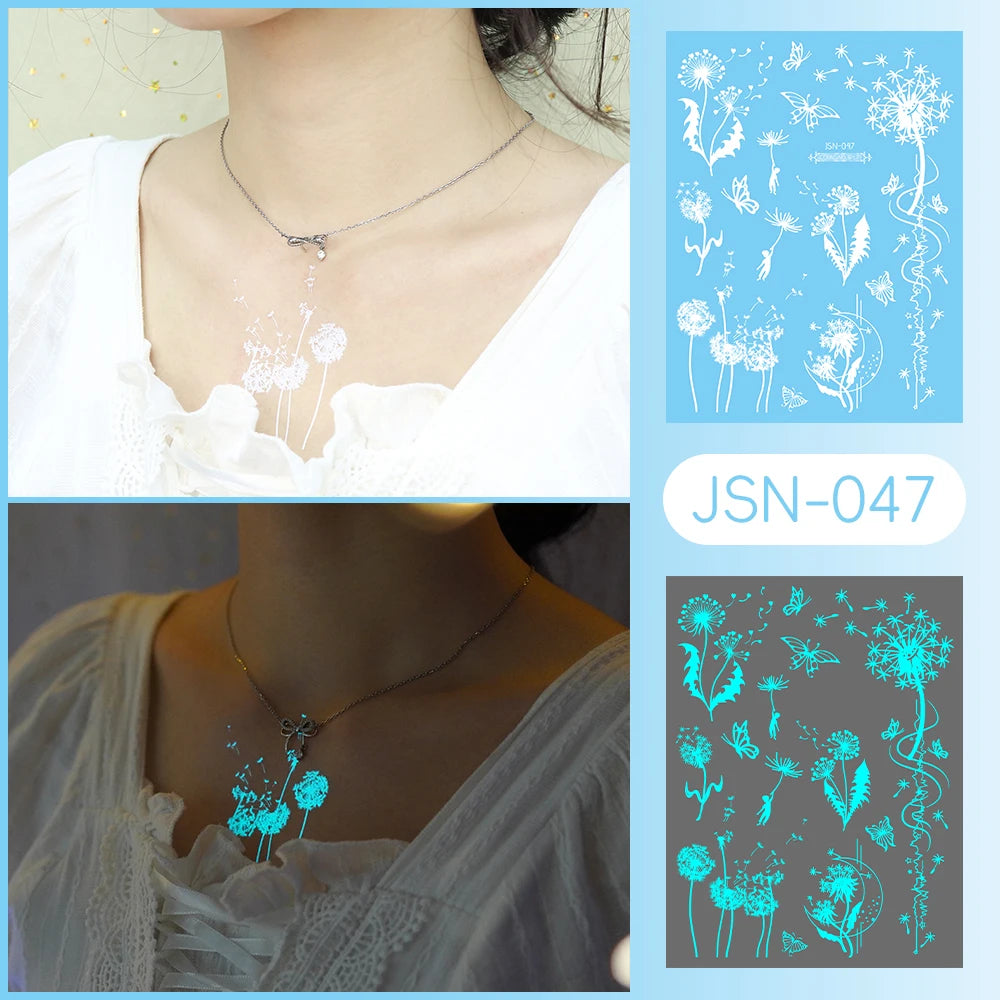 Tatouage Temporaire Dentelle Tribale Bleu Phosphorescent - Serpent & Fleurs
